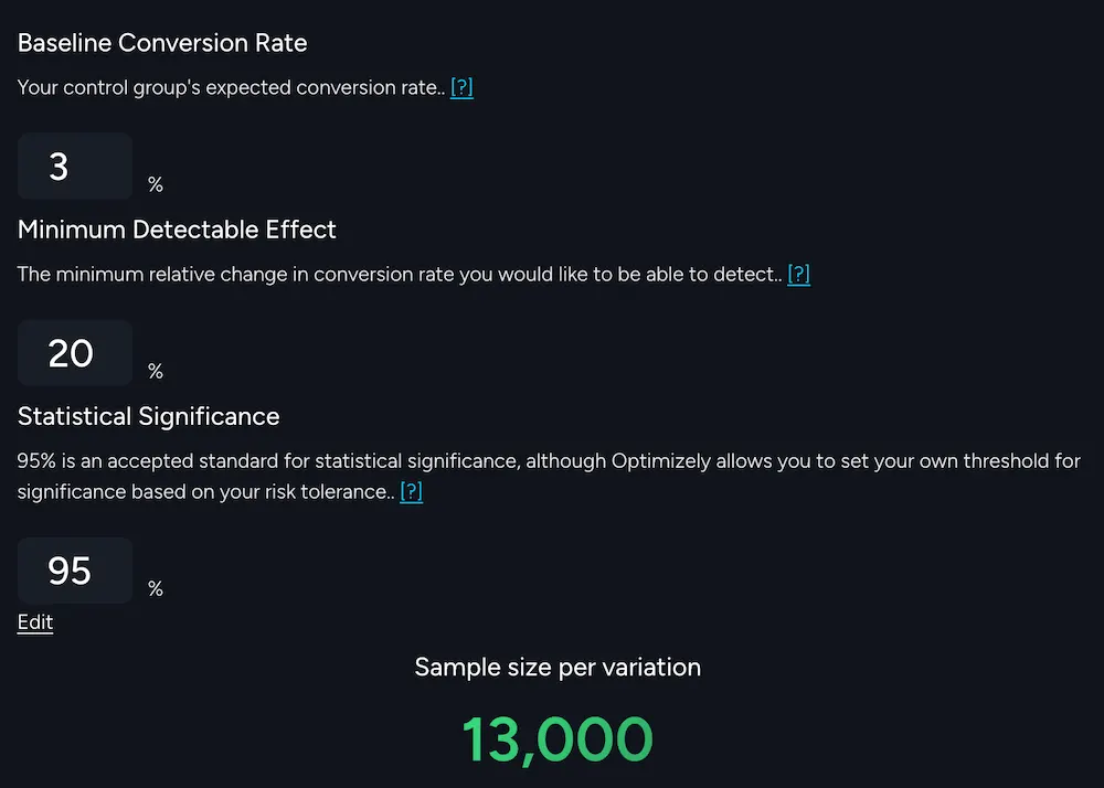 A/B test sample size calculator