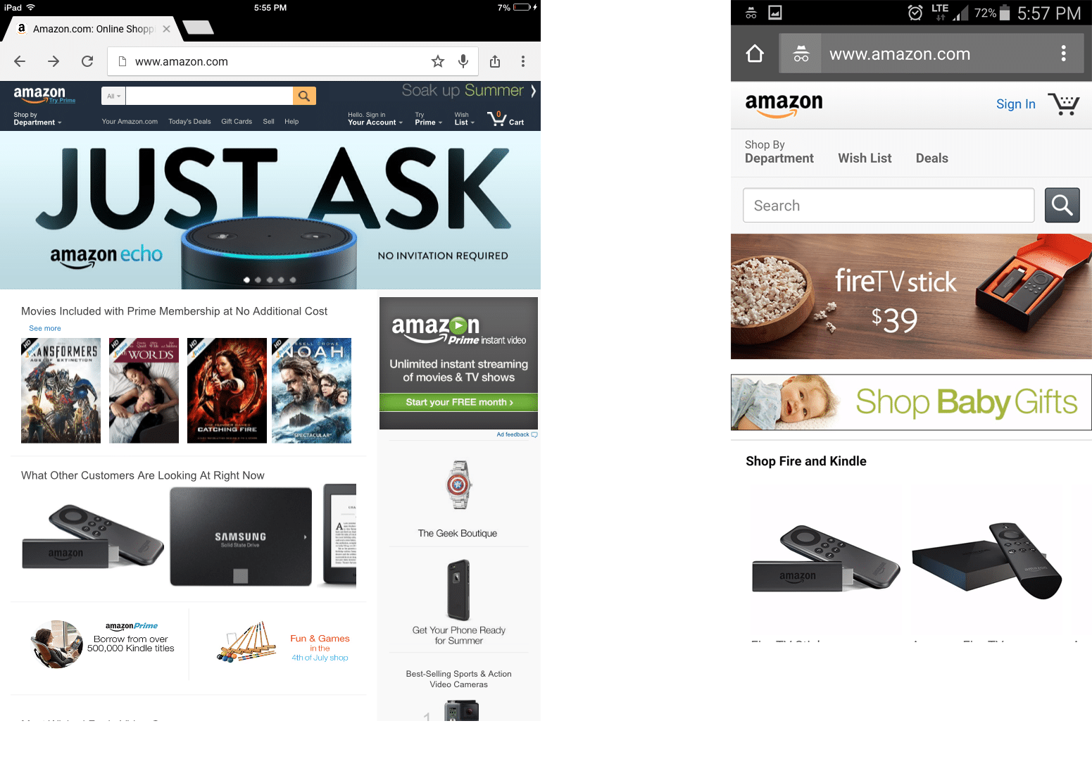 amazon mobile ecommerce sites