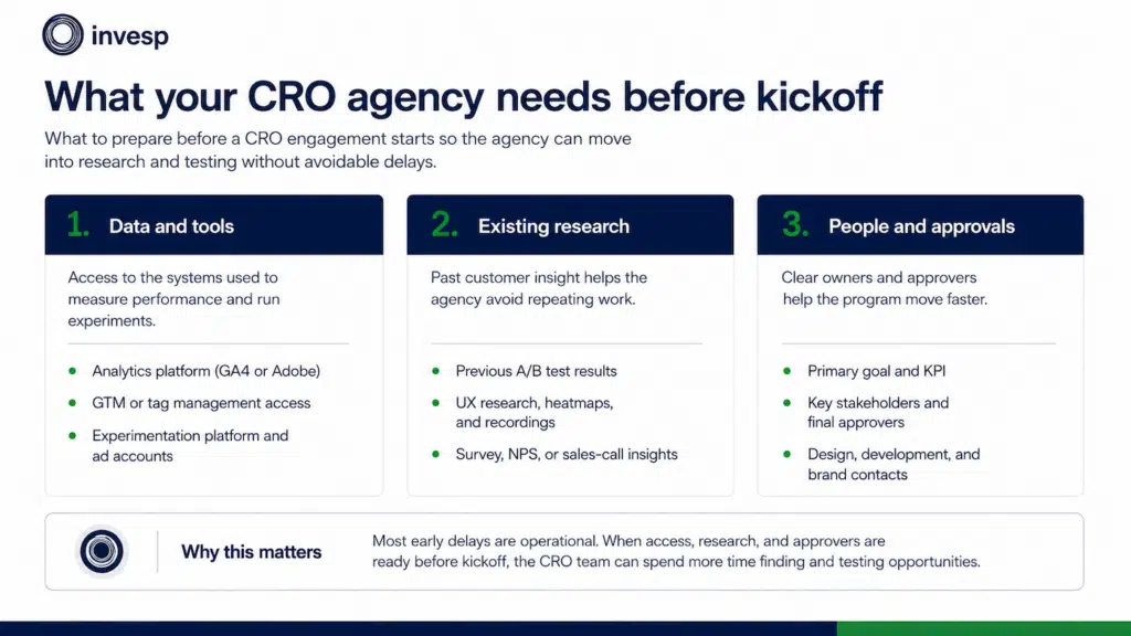 CRO agency kickoff checklist