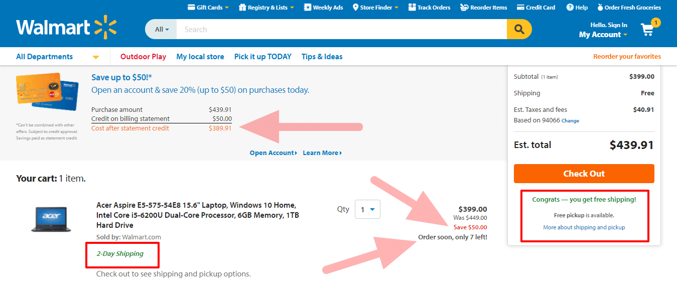 Cart page loss aversion discount free shipping - Invesp