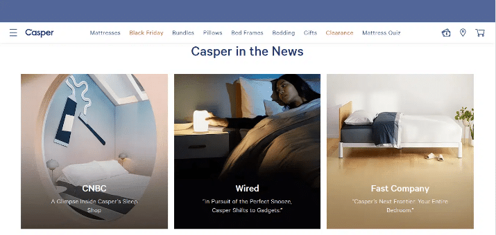 Media mentions for the Casper brand
