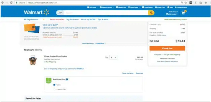 Walmart non persistent cart example