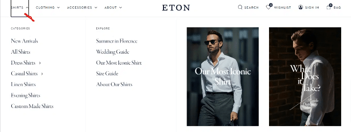 category page example from Eton Shirts