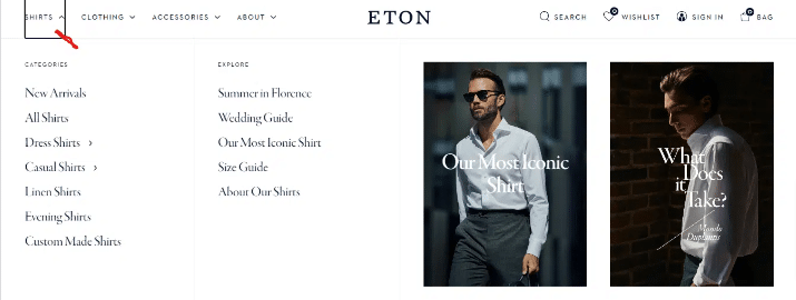 Eton-Shirts - Invesp category page example from Eton Shirts