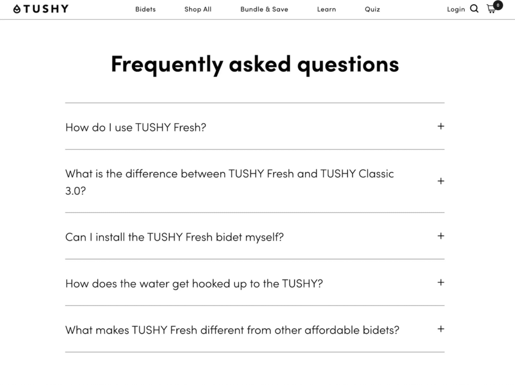 Tushy FAQ example 