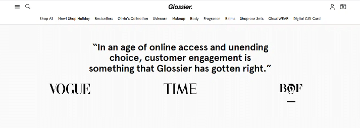 Media mentions for the Glossier brand
