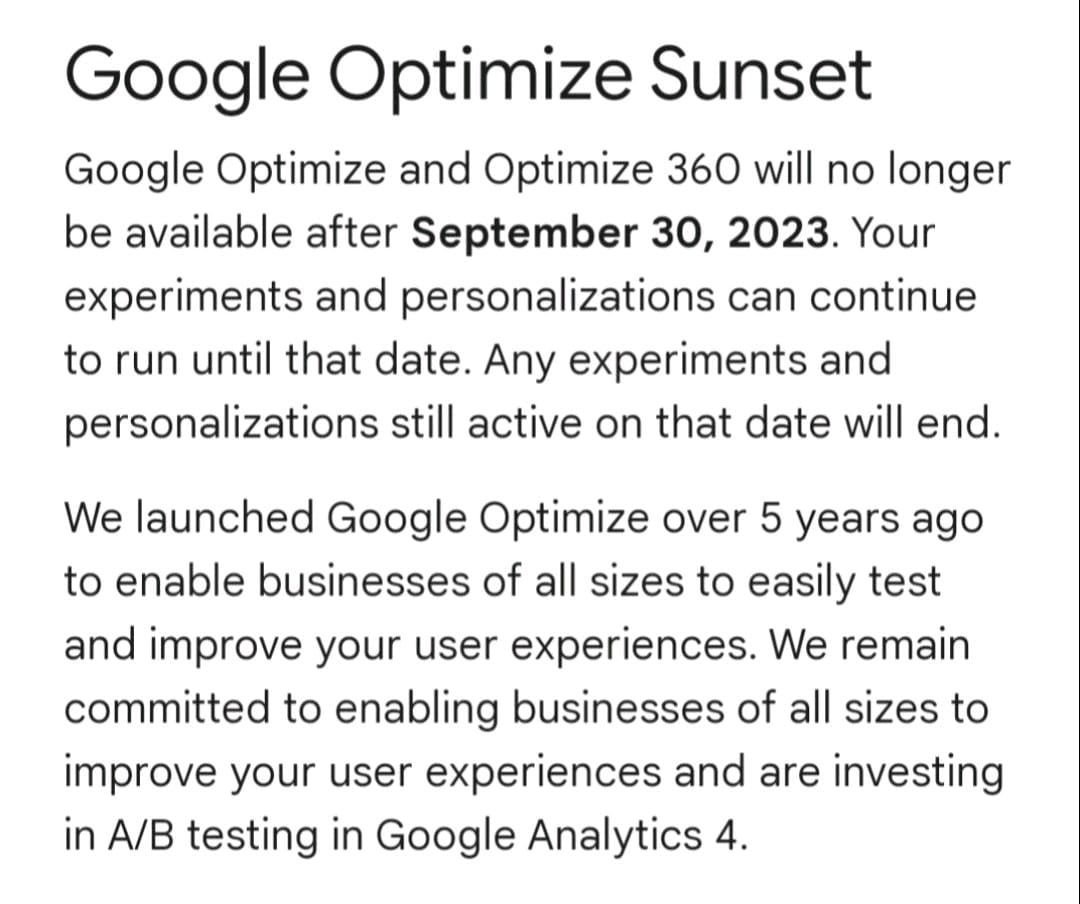 Google Optimize Sunset