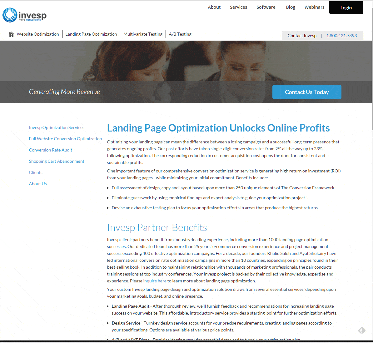 Invesp page for landing page optimization