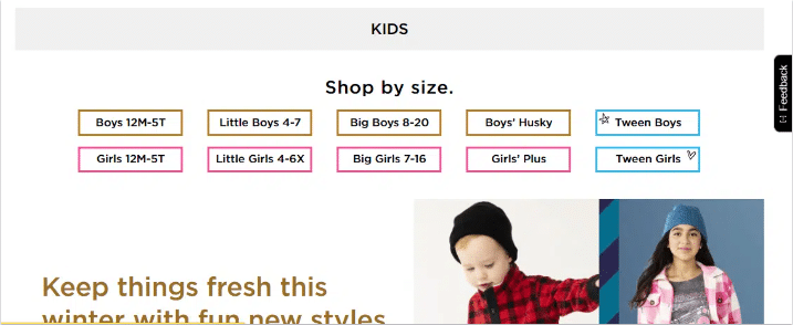 Category page for kids