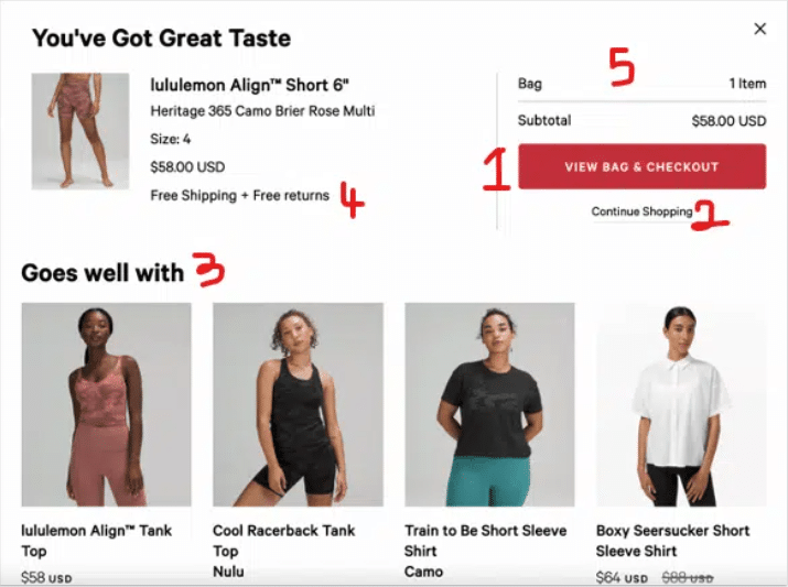 Lululemon's cart page example