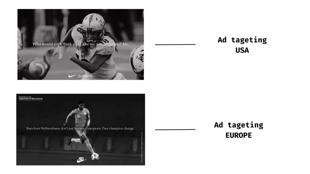 Nike ads targeting Europe and USA