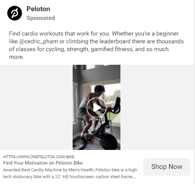 Peloton-ads - Invesp a peloton ad on Facebook