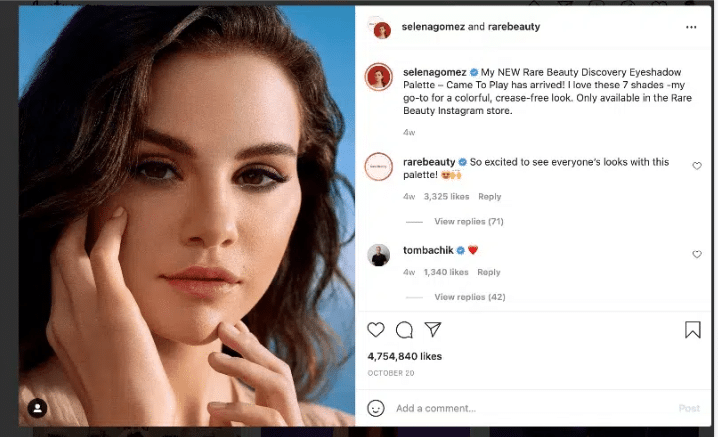 RareBeauty - Invesp Selena Gomez endorsing Rarebeauty