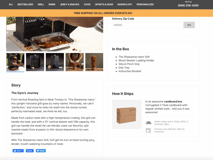 A screenshot of man crate’s product page telling their product story to increase conversions