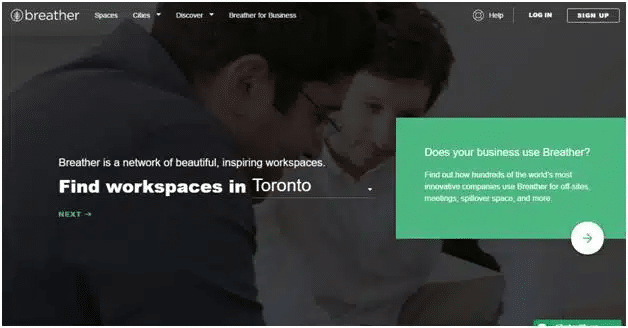 breather-v1 - Invesp Image showing find a workspace in Toronto