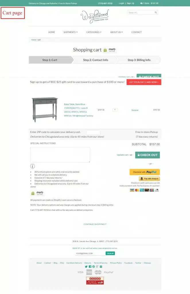 Cart page example