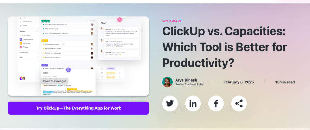 comparison pages on click up 