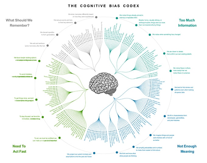 an image of the human brain and the different biases it falls for that affect CRO result