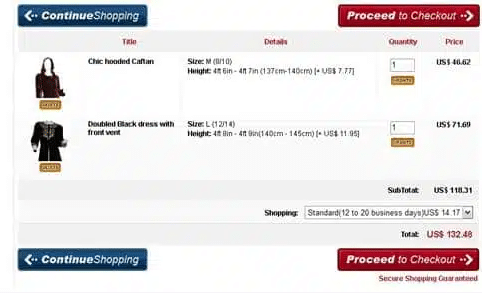 Cart page original design