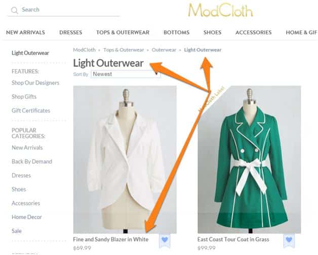 modcloth product page