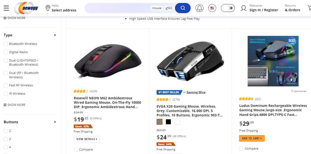 newegg category pages