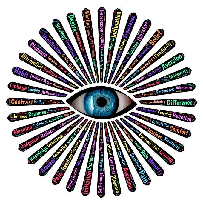 the image of an eye with different biases attached to it in a circular format depicting different users have different biases.
