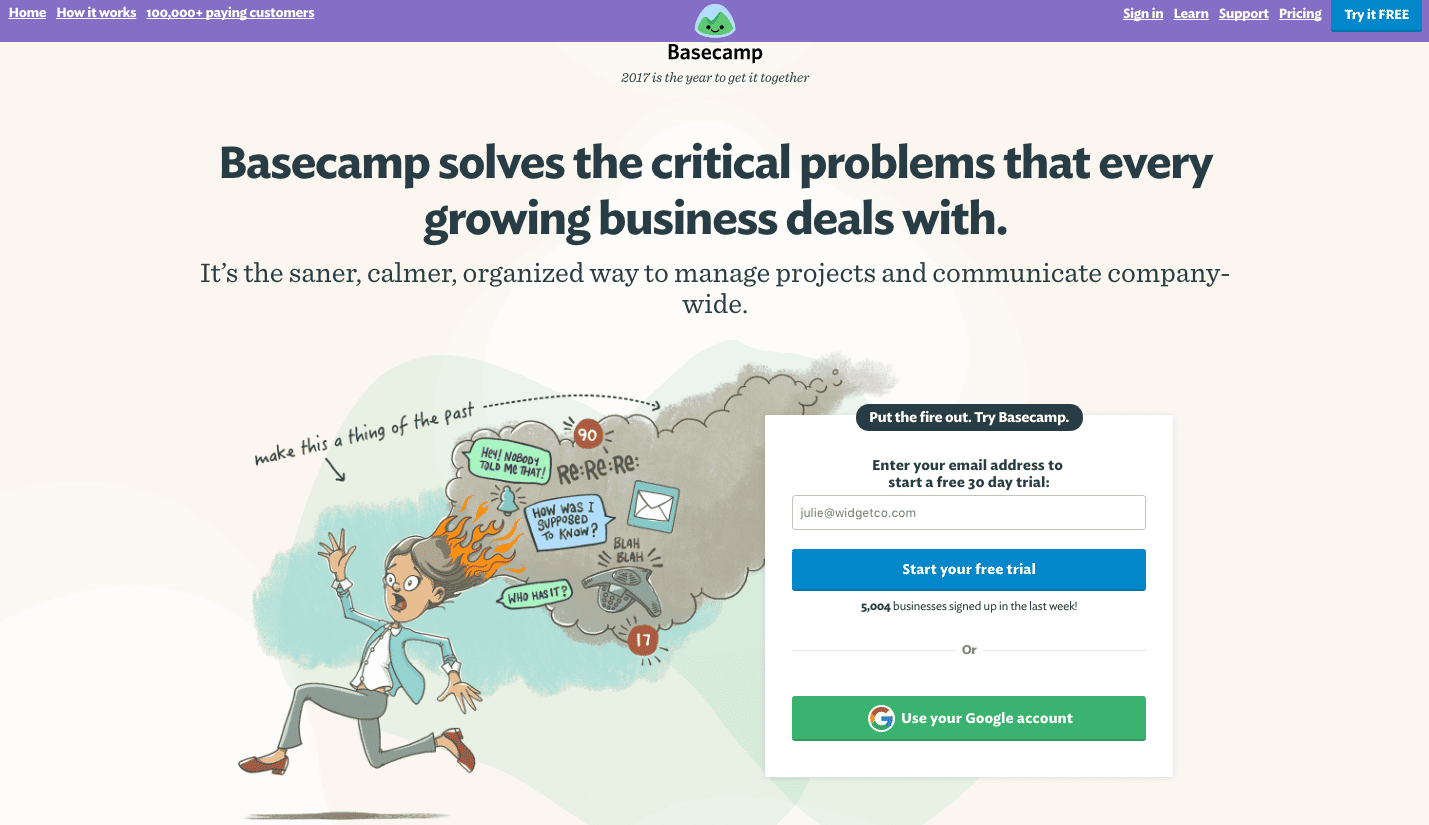 Basecamp a/b testing example