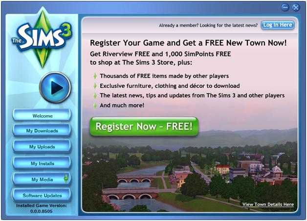 Sims 3 game page after