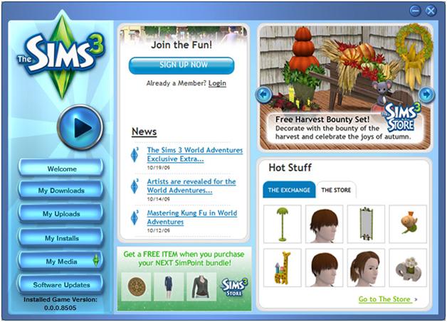 Sims 3 game page before