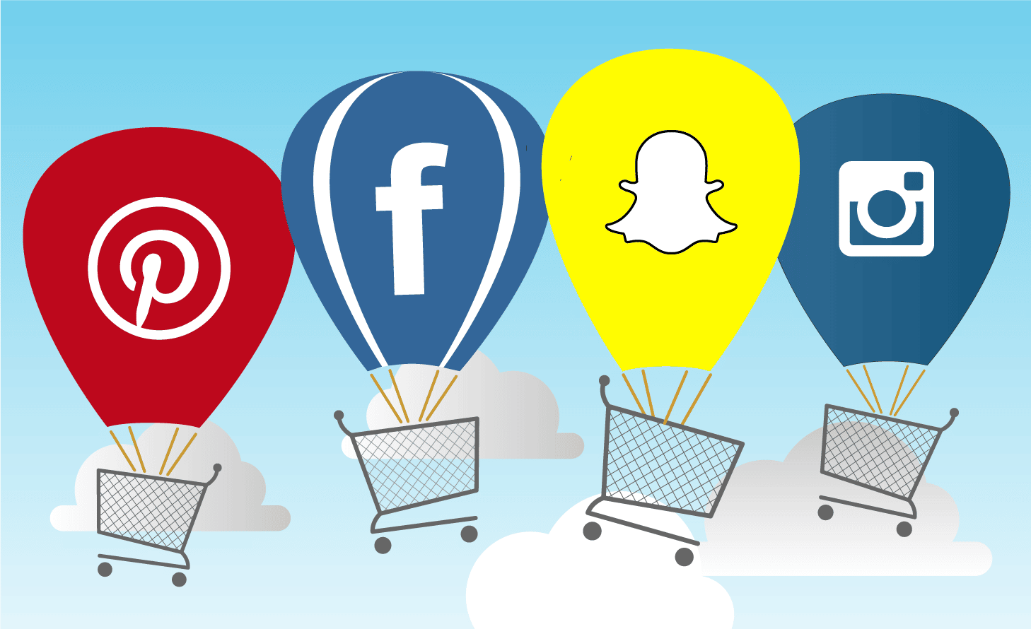 a blog graphic showing balloons representing different social media platforms such as Facebook, Snapchat, Instagram, and Pinterest.